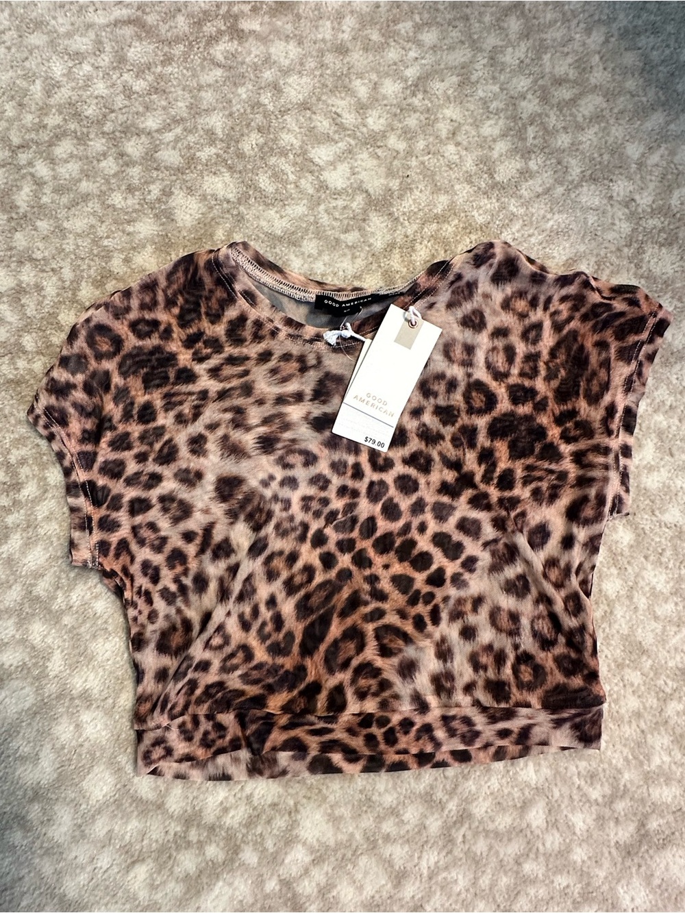 Good American Leopard-Print Cropped Tee in Brown/Tan